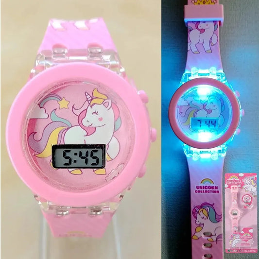 Kids Watch Luminous Color Sports Electronic Watches Children Alarm Clock Cartoon Unicorn Flash Birthday Party Girls Gift Student