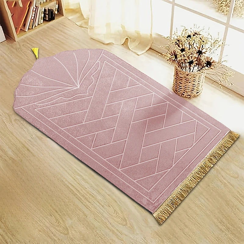 Thickened sponge soft tassel prayer mat easy to carry embossed prayer mat suitable for a variety of scenarios